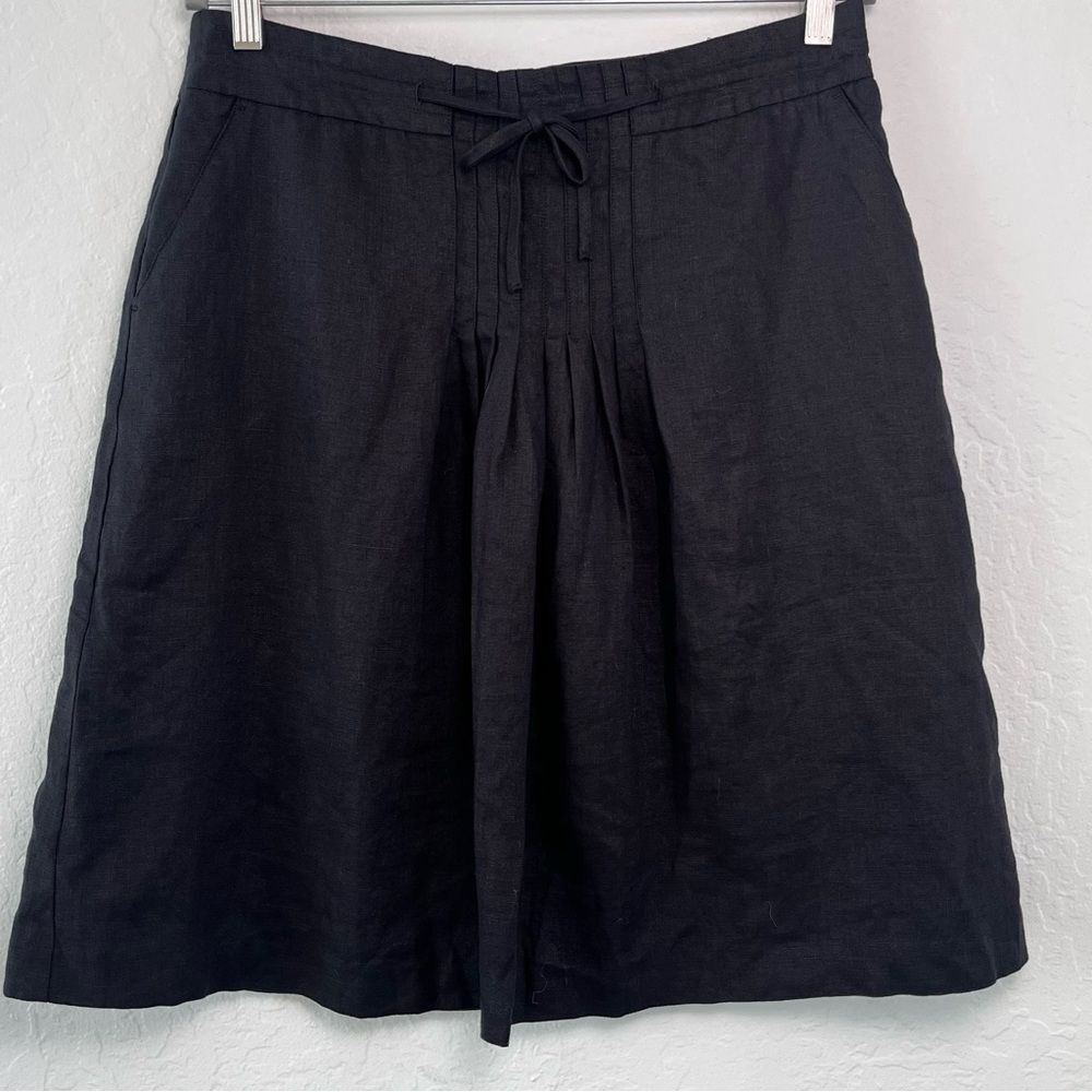 Orvis Black Linen A-Line Skirt Size 14 Pleated Tie Front